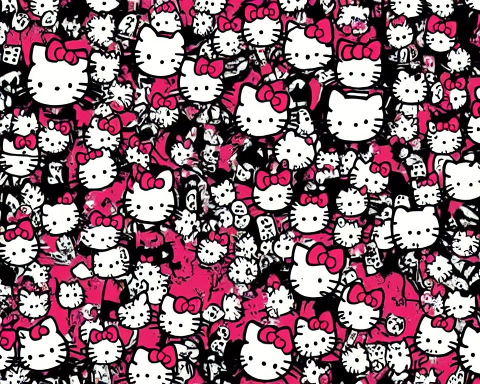Image similar to a horror movie poster featuring Hello Kitty