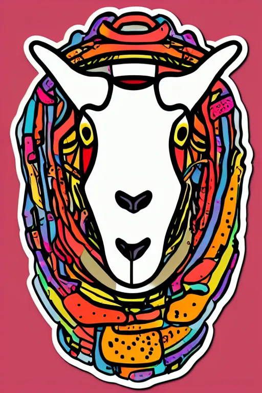 Image similar to Portrait of a goat that is a drug addict, sticker, andromorphic, colorful, illustration, highly detailed, simple, smooth and clean vector curves, no jagged lines, vector art, smooth