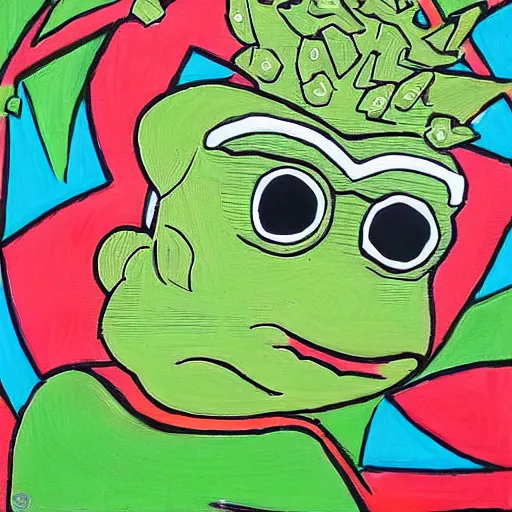 Image similar to Pepe frog art driving a car