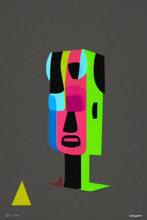 Image similar to abstract moai statue geometric cutout digital illustration cartoon colorful beeple