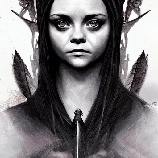 Image similar to young christina ricci as an elvish pope, digital illustration, by artgerm and greg rutkowski,