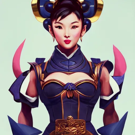 Image similar to portrait of Chun Li, League of Legend illustration by Sam Youn:3, profile picture by Gil Elvgren:3, asymmetrical, Organic Painting, Ambient Occlusion:3, Matte Painting, bold shapes, hard edges, street art, trending on artstation, realistic:2 by Sachin Teng:5