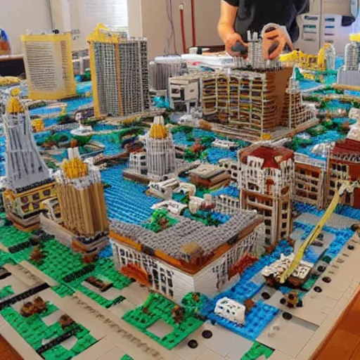 Image similar to a huge abandoned city build out of lego.