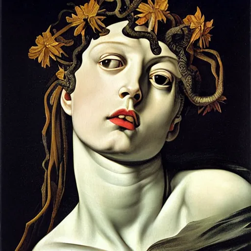 Prompt: Medusa by Caravaggio with face of Marjorie Taylor Greene