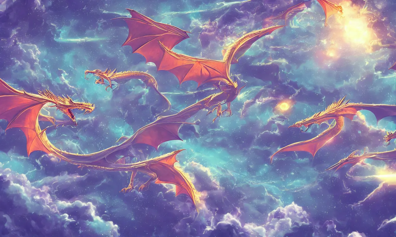 Image similar to summer, dragons ripping space, forested hills and interconnected high speed rails, digital art, 3 d illustration, transparent backround