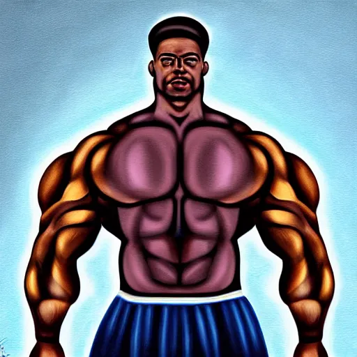 Prompt: the strongest bodybuilder is the saddest man, digital painting