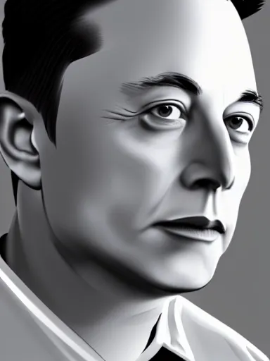 Image similar to highly detailed 3 d mesh of elon musk, portrait, grayscale