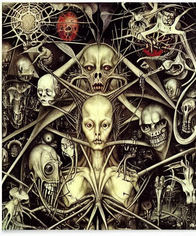 Image similar to realistic detailed photo of the miracle of life 666 369 23 13 93 by H.R.Giger, hieronymus bosch, by Ayami Kojima, Amano, Takato Yamamoto