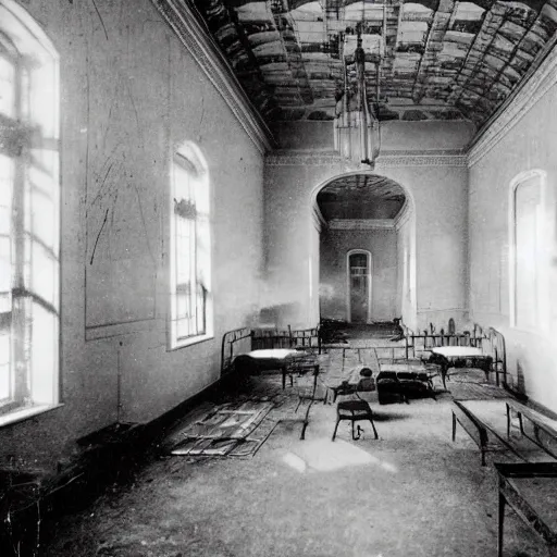 Image similar to insane asylum interior, 1910s