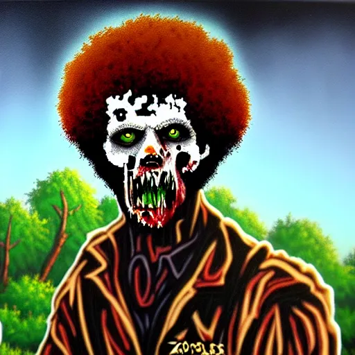 Image similar to zombie apocalypse by bob ross, detailed