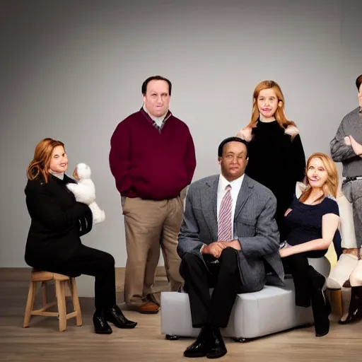 Image similar to The Office cast made from wool cute, studio light, professional photo