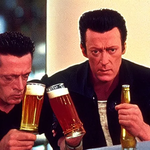 Prompt: T800 and T1000 drinking beer together