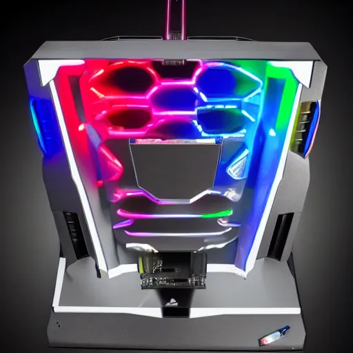 Image similar to photo of an rgb gaming guillotine