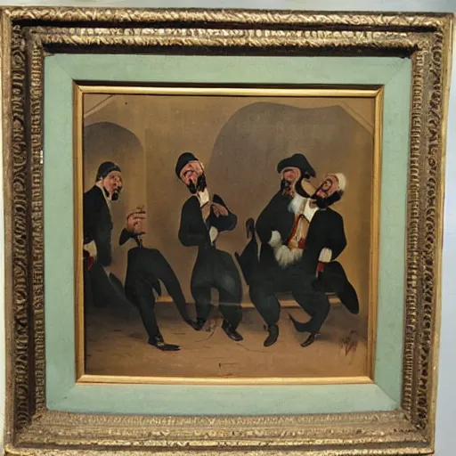 Prompt: 1850 painting of jewish men laughing