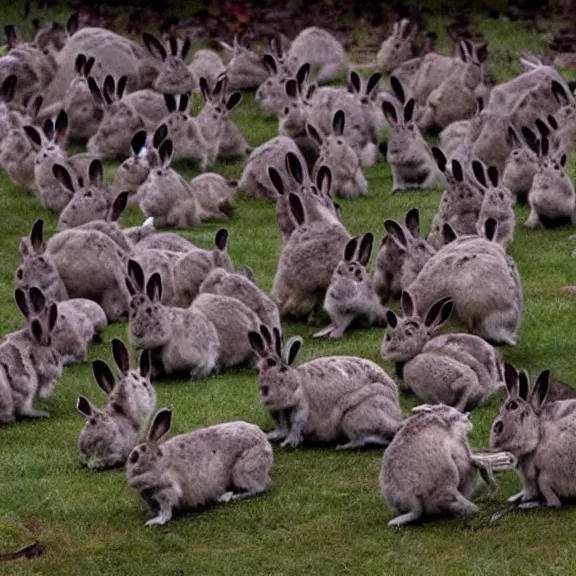 Prompt: an army of zombie rabbits