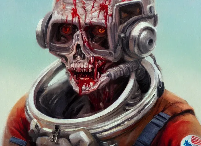 Prompt: portrait art of zombie astronaut, concept art oil painting by Jama Jurabaev, extremely detailed, brush hard, artstation