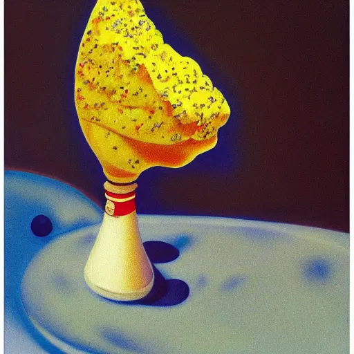 Image similar to dusty french soft stream cone maltese steak margarine miso, by benoit b. mandelbrot and marc chagall and martin johnson heade, trending on deviantart, oil on canvas, rendered in maya