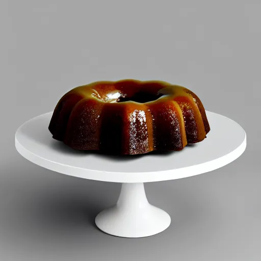 Prompt: portrait of a glazed bundt cake on a cake stand shaped like a woman\'s body, digital art, 8k, trending on artstation