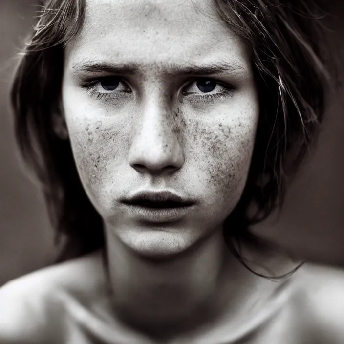 Prompt: dramatic photographic Close-up face of a extremely beautiful girl and light brown hair , high light on the left, Sharp focus, cinematic lighting ,non-illuminated backdrop, illuminated by a dramatic light, volumetric light, Low key lighting, light dark, High constrast, dramatic , Steve Mccurry, Lee Jeffries , Norman Rockwell, Craig Mulins ,dark background, high quality, photo-realistic, 8K,