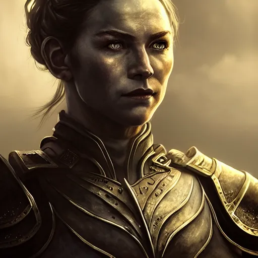 Prompt: unknown the elder scrolls vi charismatic rugged female character portrait partially clothed in metal - plated battle armor atmospheric lighting painted intricate volumetric lighting, beautiful, sharp focus, ultra detailed by leesha hannigan, ross tran, thierry doizon, kai carpenter, ignacio fernandez rios