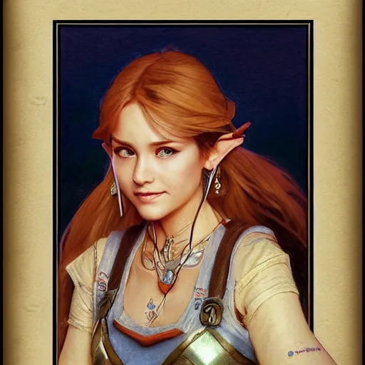 Image similar to zelda portrait, Crayon, textured art by Stanley Artgerm Lau , greg rutkowski, thomas kindkade, alphonse mucha, loish, norman rockwell