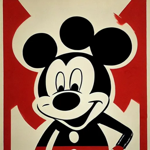 Image similar to mickey mouse art work. ww 2 propaganda poster. dark, hyper realistic by hr giger