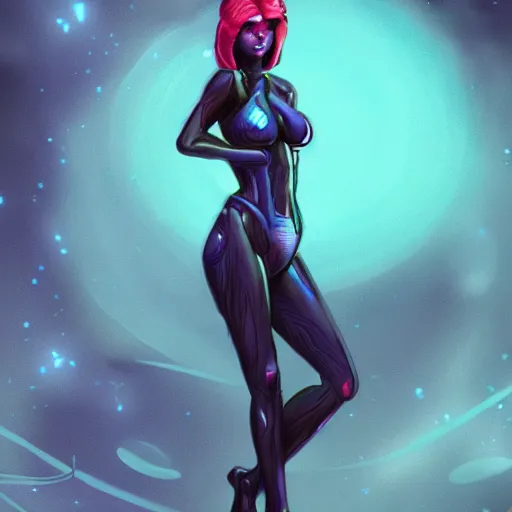 Image similar to concept art sci fi alien woman beautiful curvy girl female species blue skin antenna alien style preposterous volkor fpsblyck