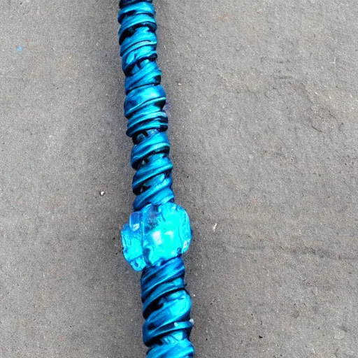 Prompt: old twisted staff with a blue crystal at it's tip