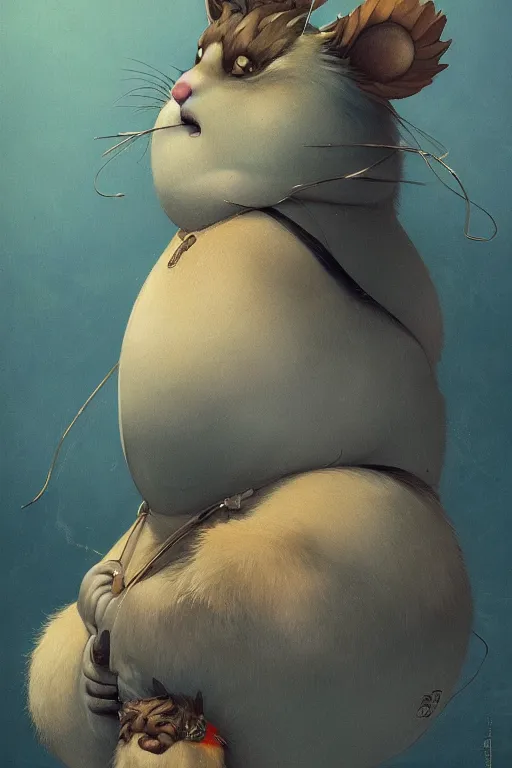 Image similar to a portrait of a fatty cute japanese animal illustrated by miyazaki by karol bak, james jean, tom bagshaw, rococo, sharp focus, trending on artstation, cinematic lighting, hyper realism, octane render, 8 k, hyper detailed, vivid, ultra detailed, highly detailed