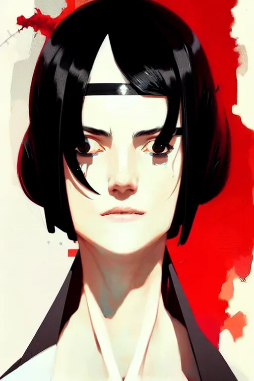 Image similar to a ultradetailed beautiful painting of a stylish nun, she has short black hair with bangs, by conrad roset, greg rutkowski and makoto shinkai trending on artstation