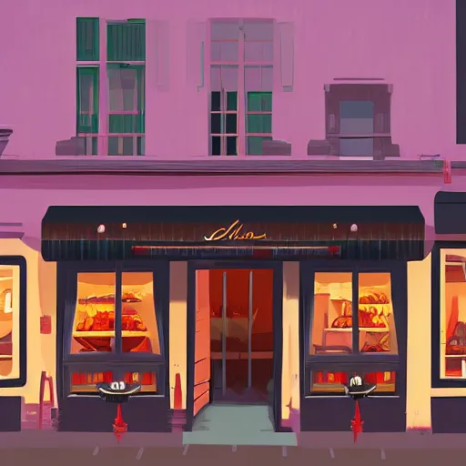 Prompt: french restaurant by James Gilleard