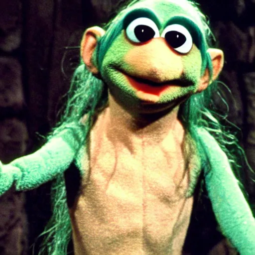 Prompt: gollum in the muppet show