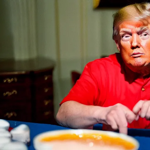 Image similar to donald trump eating baked beans in the white house