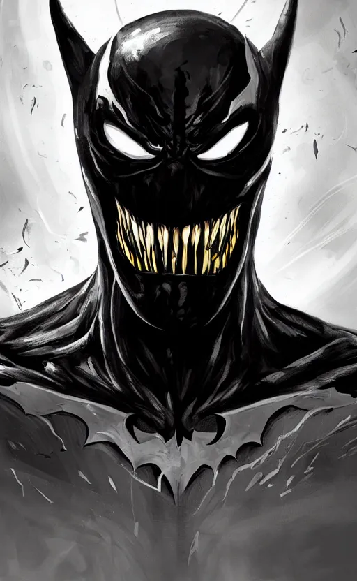 Prompt: venom as batman, dynamic lighting, photorealistic fantasy concept art, trending on art station, stunning visuals, terrifying, creative, cinematic