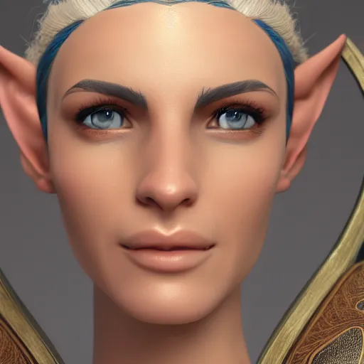 Image similar to portrait of a beautiful female high elf with tan skin, 3 d octane render trending on art station 8 k