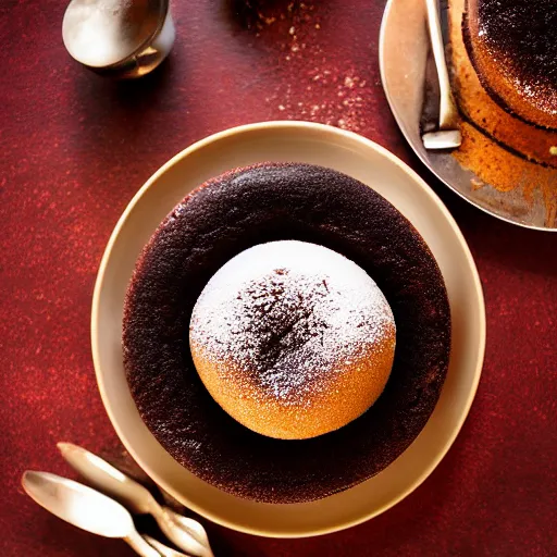 Image similar to extremely delicious looking photo of lava cake desert, expensive restaurant, top quality product, most perfect chocolate on the world, small manufacture, unique style, 8 k, product photography, professional studio photography