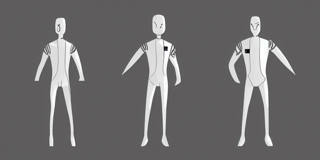 Prompt: male, elongated figure, space suit, large shoulders, short torso, long thin legs, tiny feet, character sheet, very stylized, concept design