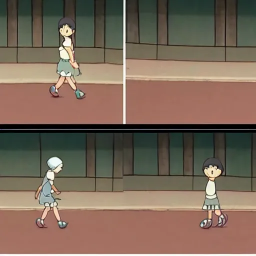 Image similar to frame to frame animation of a run cycle by studio ghibli