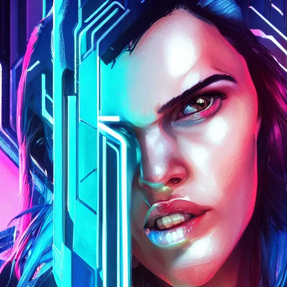 Prompt: “high detail portrait of cyberpunk Gal Gadot with blue hair, digital art, concept art, neon colors, studio lightning, high contrast, sharp focus, hiperrealist, photorealist, Artstation HQ, DeviantArt, cybernetics, techwear, urban samurai, netrunner, Shadowrun, Cyberpunk 2077, Deus Ex, 4k UHD, Unreal Engine 5”