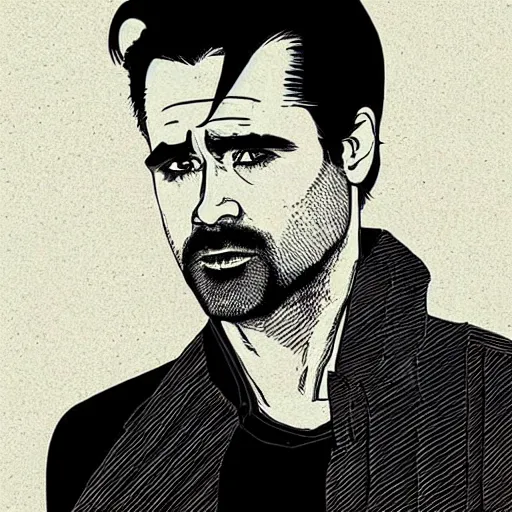 Prompt: “ colin farrell retro minimalist portrait by jean giraud, moebius starwatcher, high detail, intricate linework, sharp, smooth face, colors, comic, 8 k ”