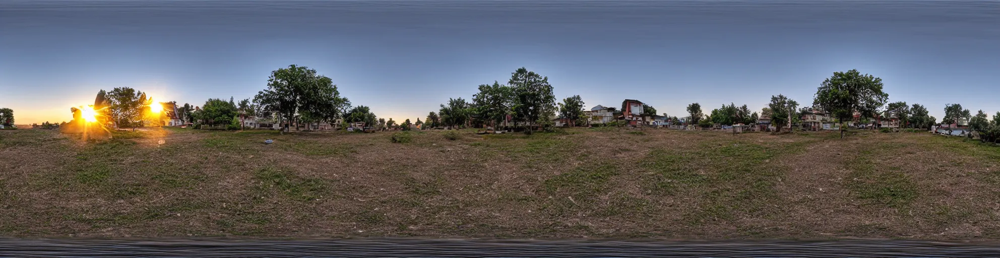 Image similar to spherical panorama photo of a anicient village street dawn 5 0 mm