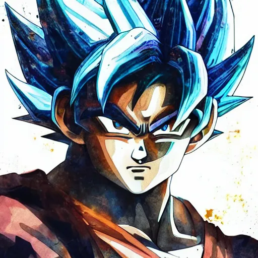 Prompt: Goku Portrait, ultra wide angle, by Yoji Shinkawa by Richard Schmid by greg rutkowski by Sandra Chevrier by Jeremy Lipking cinematic dramatic, watercolor effect, highly detailed, Trend on artstation, Digital 2D