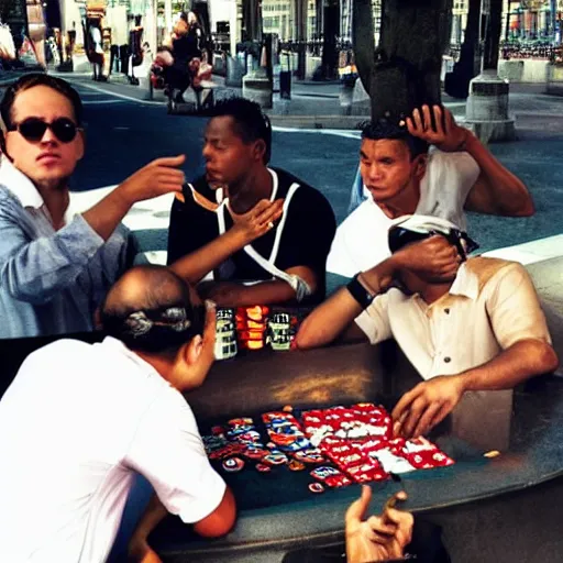 Image similar to with my homies playing street gambling, extremely human detailed, photo hyper realistic, the best photograph of august, pinterest render, vogue render