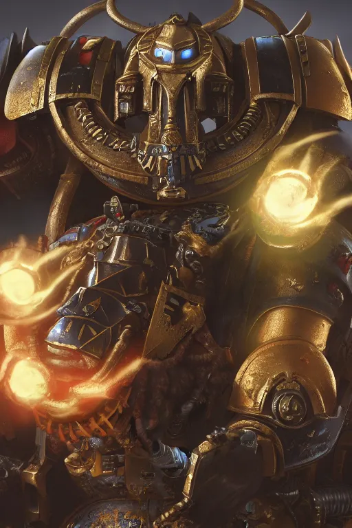 Image similar to warhammer 4 0 k horus heresy fanart - the primarchs emperor by johannes helgeson animated with vfx concept artist & illustrator global illumination ray tracing hdr fanart arstation zbrush central hardmesh radiating a glowing aura 8 k octane renderer