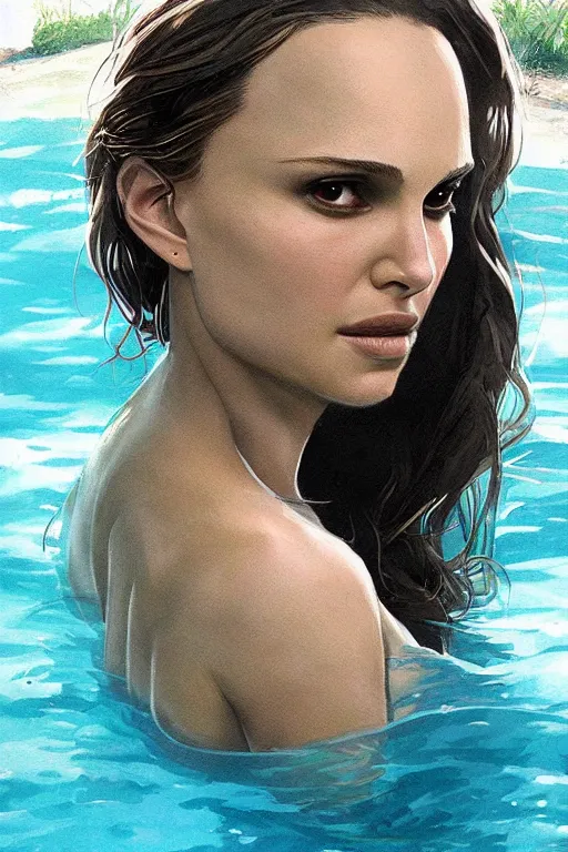 Prompt: Natalie Portman Next to the pool,digital art,ultra realistic,ultra detailed,art by greg rutkowski