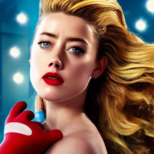 Image similar to amber heard as super mario, highly detailed, extremely high quality, hd, 4 k, 8 k, canon 3 0 0 mm, professional photographer, 4 0 mp, lifelike, top - rated, award winning, realistic, detailed lighting, detailed shadows, sharp, no blur, edited, corrected, trending