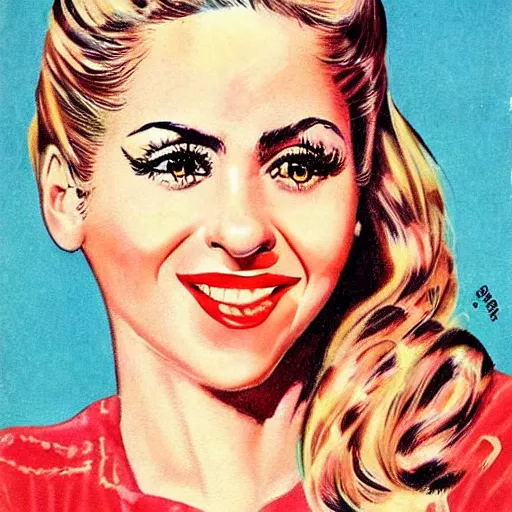 Prompt: “Shakira portrait, color vintage magazine illustration 1950”