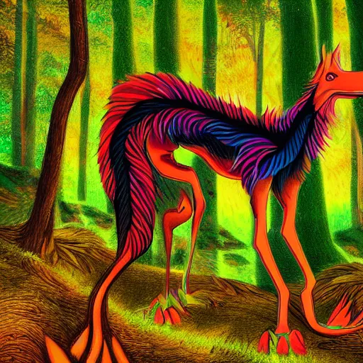 Image similar to psychedelic digital art of a sergal posing confidently in an enchanted forest, 4K, trending on artstation