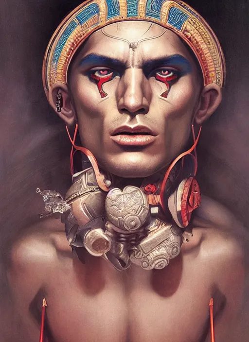 Prompt: portrait of a macho aztec god, by bogdan rezunenko and denys tsiperko and tom bagshaw, hyperrealism