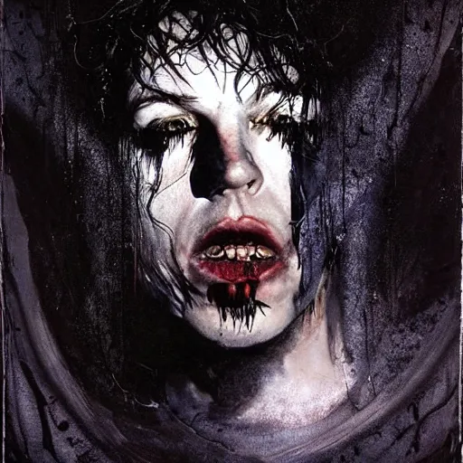 Image similar to gaunt ( the cure fan ) as dream from sandman, dim stars as eyes, by jeremy mann, by cedric peyravernay, by ben templesmith, by dave mckean and ben templesmith, by richard avedon, dramatic lightning, sadness, dark eye sockets, in the shadows, punk rock, gothic, high detailed, 8 k